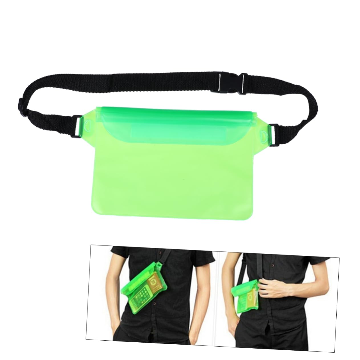 NUOBESTY Waist Bag Pouch Adjustable PVC Case for Beach Swimming Fishing Boating Snowproof Dirtproof Sandproof with Extra Space for Phone Keys Green