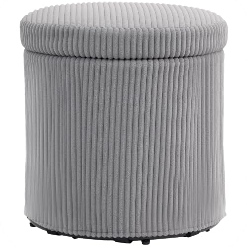 HOMCOM Puff Almacenaje Redondo Baúl Almacenaje Ø40x41 cm Gris Claro