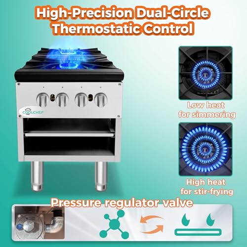 Image of 18 Inch 2 Burner 160,000 BTU Hot Plate, Stainless Steel Commercial Gas Stove, NG /LP Convertible, ETL Certified
