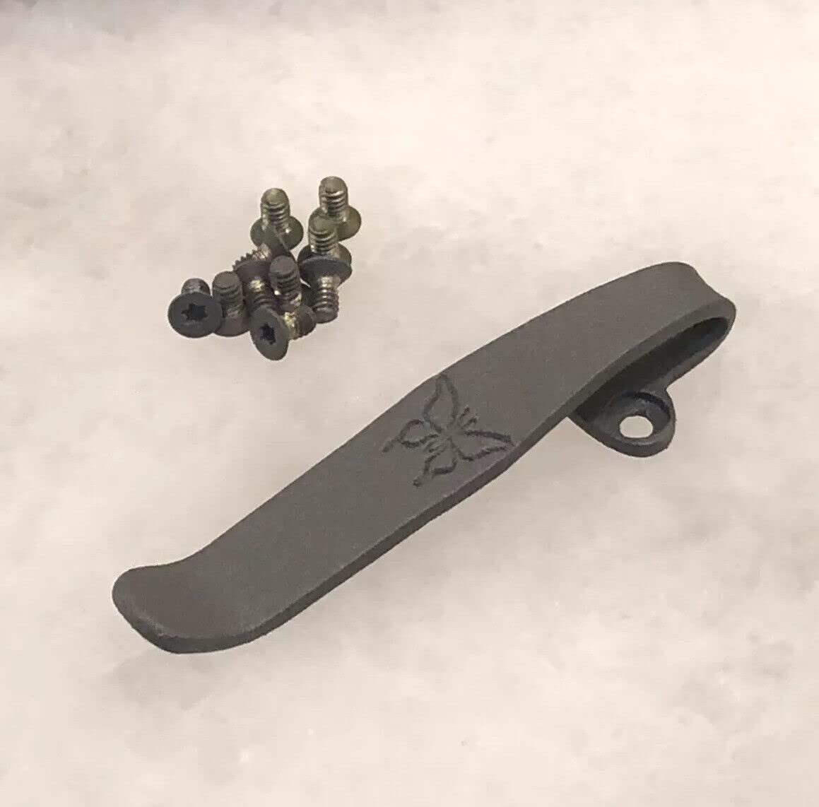 Flat Charcoal Gray Titanium Deep Pocket Clip & Handle Screws For Benchmade Bugout 535 & Bailout 537