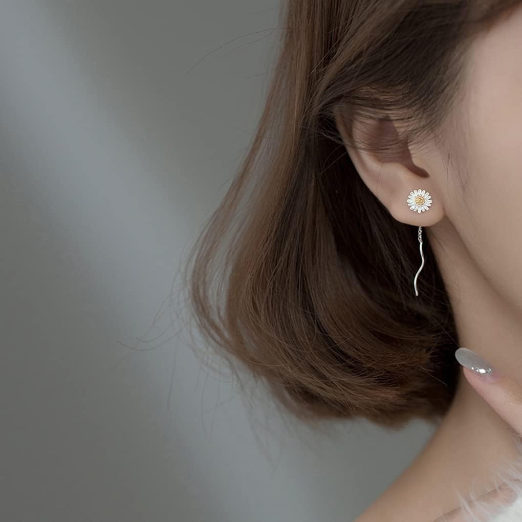 SLUYNZ 925 Sterling Silver Daisy Dangle Earrings Chain for Women Teens Flower Dangle Earrings Threader Tassel - Image 3