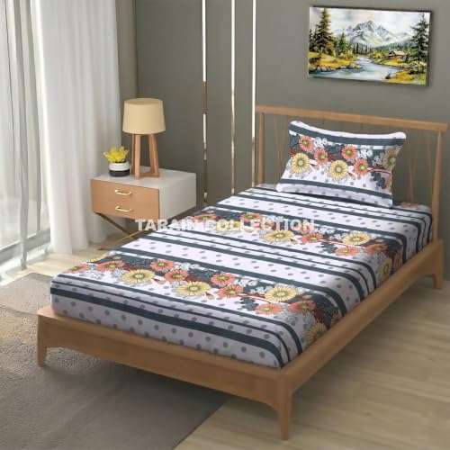 Image of Single Flat Bedsheet 60 x 90 Inch with 1 Pillow Cover, Cotton Blend Soft Breathable Bed Sheet Set for Single Bed, Lightweight Comfortable Bedding for Home Guest Room Daily Use