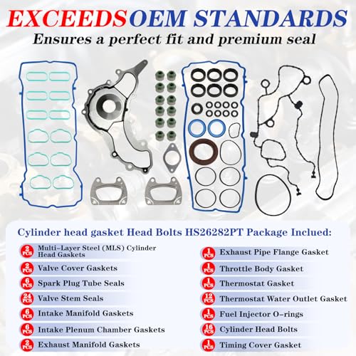 Image of Cylinder Engine Gasket Set with Bolts 3.6L V6 | 2011-2016 Chrysler 300 /200, Dodge Charger Challenger Avenger Ram 1500 /Promaster 1500 /2500 /3500, Jeep Wrangler Grand Cherokee