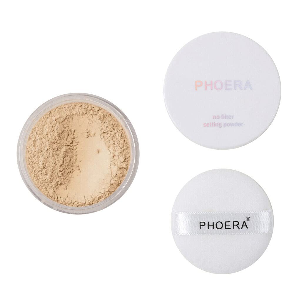 PHOERA Translucent Makeup Setting Matte Face Powder + Puff, Long Lasting Lightweight Foundation Make Up Fixer Beauty Blender Highlighter Palette – Ideal for Flash Photography – 02 COOL BEIGE