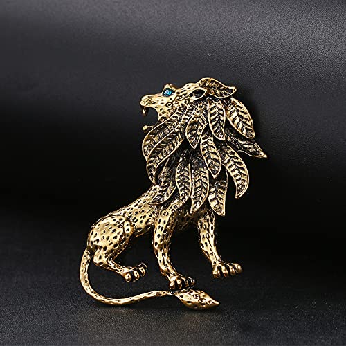 Image of Vintage Lion Brooch Pin for Women Girls Men Antique Gold Tone Wild Animal Brooches Lapel Pins Dress Costume Accessories Boho Halloween Holiday Decor Jewelry Gift Souvenir for Friend Father Uncle