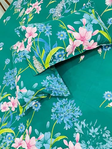 Image of KAWI Single Bedsheet Elastic Fitted 72X48X6 Inches Glace Cotton with 1 Pillow Cover (72 inchX 48 inchXup to 8 Inche Mattress) Green Colour