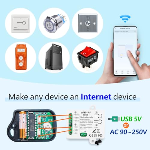 Image of DieseRC Tuya 2 Channels WIFI Smart Switch, AC 90V-250V 240V Passive Output Relay Module, with 2 pcs RF Remote Control, Compatible with Alexa /Google Home