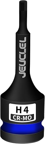 Vaso de Punta de Impacto Hexagonal de 4mm, H4 Vaso Allen de Impacto de 1/2 Pulgada, Adaptador de Destornillador Hexagonal Alargado de Acero Cr-Mo