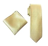 MENDENG Men's Gold Plaid Checks Silk Necktie Wedding Ties Hanky 2 Pieces Sets