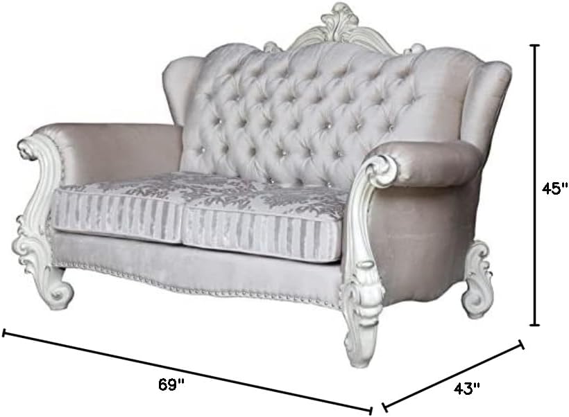 Acme Versailles Loveseat in Ivory Velvet & Bone White