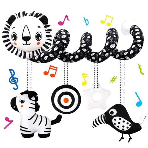 Image of FQKIOMY Black and White High Contrast Baby Toys - Sensory Infant Hanging Carseat & Stroller Toy for Newborns 0-6,6-12Months Perfect Easter Birthday & Baby Shower for Babies Boys Girls