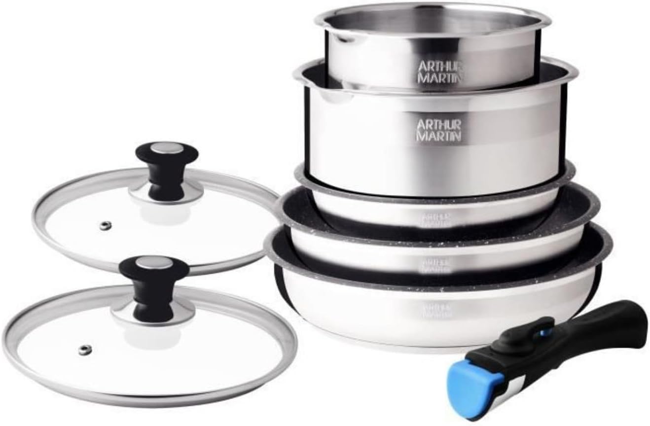 SHOP-STORY - AM2493: Arthur Martin 8-Piece Cookware Set Stainless Steel Pans and Saucepans with Accessories, All Heat Sources Including Induction