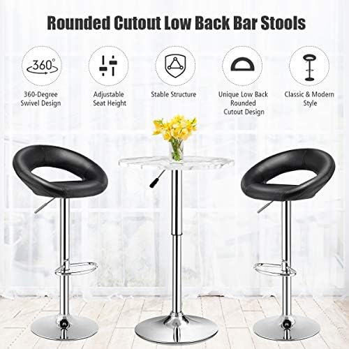 TANGZON Bar Stools Set of 2, Height Adjustable Swivel Gas Lift Counter Chairs with Footrest, Modern Crescent Shaped PU Leather Bar Seats for Breakfast, Kitchen and Home (Black)