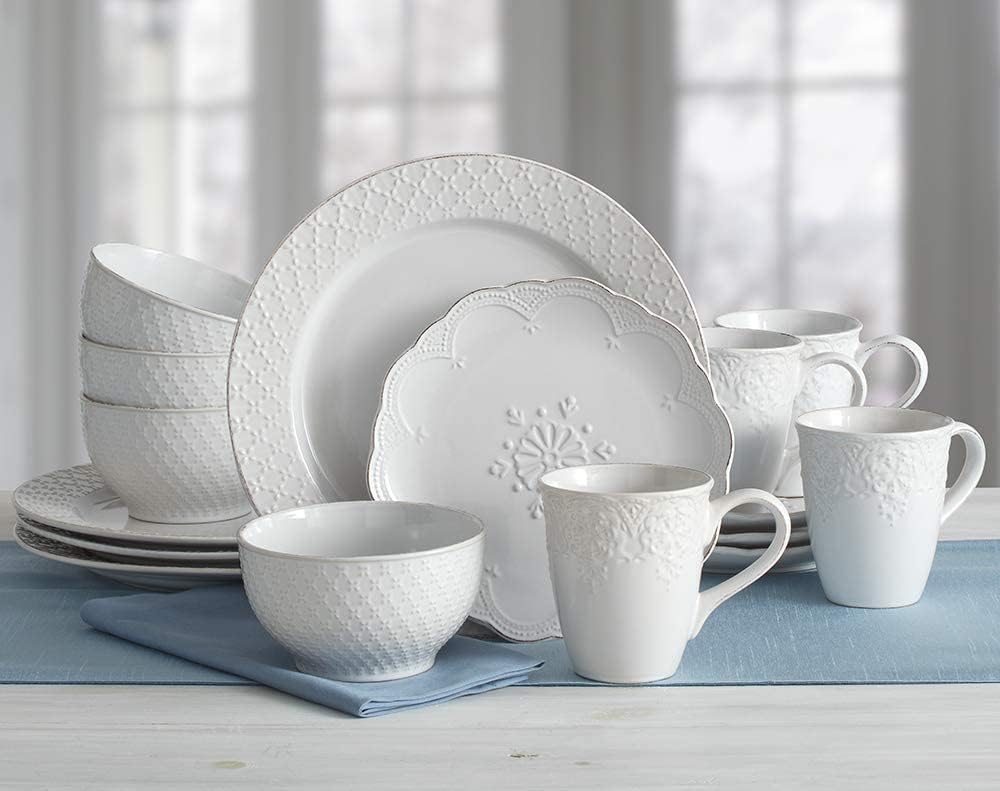 Pfaltzgraff French Lace Dinnerware Set, 16 Piece, White