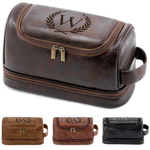 Aganmi Personalized Gifts PU Leather Travel Toiletry Shaving Bag for Men