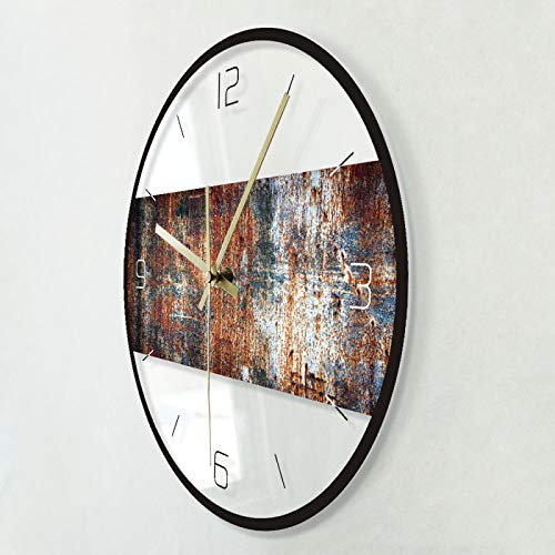 OTKU 30cm Horloge Silencieuse Texture Métal Rouillé Imprimé Horloge Murale Fer Fausse Patine Recouverte de Rouille Moderne Rond Vintage Art Mur Montre Pendaison de crémaillère Cadeau – vue 2
