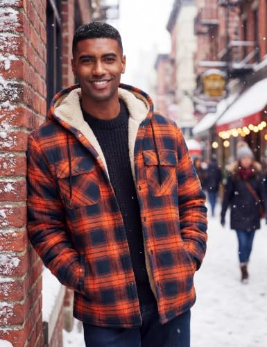 Image of MAGNIVIT Men's Flannel Jacket Plaid Fleece Button Hoodie Jackets Shirt | pure cutton,5 pocket,adjustable drawstring hood,casual,work,outdoor