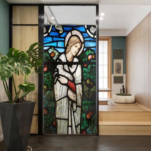 Church Style Stained Glass Window Film Decorative Privacy Non Adhesive Window Stickers for Home Office J16 40x100cm(15.7