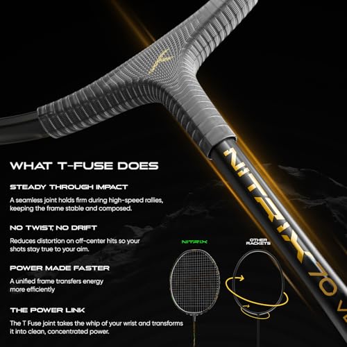 Image of Hundred Nitrix 70 Venom Badminton Racket with Full Cover|≤32 lbs | Head-Heavy Power | M46X Carbon | 6.1 mm Slim Shaft | Explosive Smashes & Control (Black /Green)