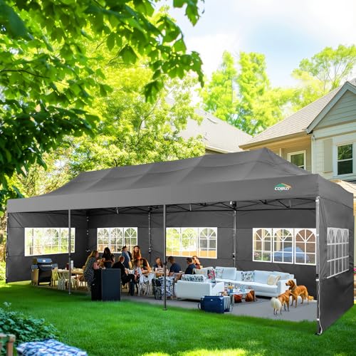 Image of COBIZI 10x30 Heavy Duty Pop Up Canopy Tent with 8 Sidewalls, Gray