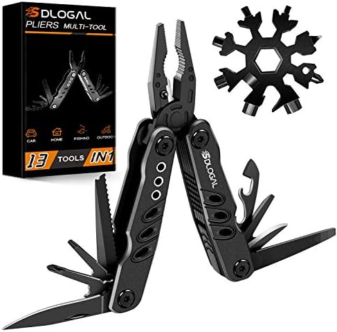 13in1 Camping Survival Multitool with Safety Locking,3 Kind of Pliers,Knife,Stainless Steel,Screwdriver,Can & Bottle Opener,18-in-1 Snowflake Wrench,Cool Ideal Gifts for Dad Husband Men Him Boyfriend