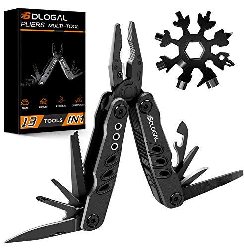 13in1 Camping Survival Multitool with Safety Locking,3 Kind of Pliers,Knife,Stainless Steel,Screwdriver,Can & Bottle Opener,18-in-1 Snowflake Wrench,Cool Ideal Gifts for Dad Husband Men Him Boyfriend