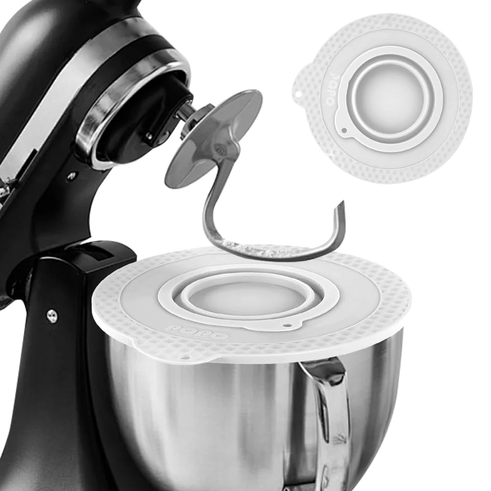 Silikonowa osłona misy do miksowania, kompatybilna z Kitchen-Aid 4,5-5 Quart, głowicą uchylną, mikserem stojącym, hermetyczna pokrywka o jakości spożywczej ze składaną małą miską (biała)