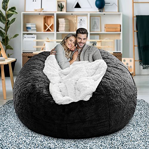 Lapeasy Giant Bean Bag Chair Cover(Cover Only,No Filler),Oversized Round Soft Fluffy Pv Velvet Washable Lazy Sofa Bean Bag Bed Cover For Adults, Living Room Bedroom Furniture Outside Cover(Black) #TOP5