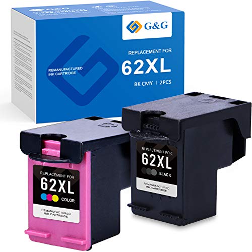 G&G Remanufactured Ink Cartridges Replacement for HP 62 XL 62XL use with HP OfficeJet 5740 5745 5741 5746 250 Envy 5540 5660 7645 7640 5642 (Black, Tri-Color, 2-Pack)