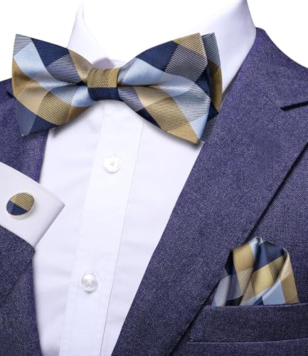 Image of Dubulle Mens Paisley Striped Bowtie Set Pre-tied Bowtie for Men and Pocket Square Set Wedding Business