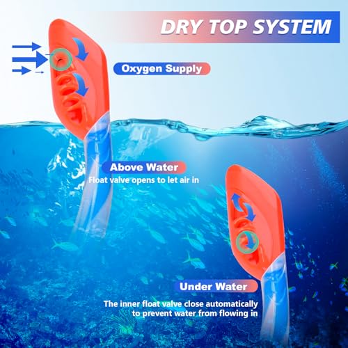 Kids Mask Fins Snorkel Set for Age 5-15,Dry Top Snorkeling Gear for Kids Boys Girls Junior & Youth, Tempered Glass Snorkel Mask with Fins for Swimming Snorkeling (Blue+Blue, One Size Without Fins) by GoesWave - Used condition - Image 5
