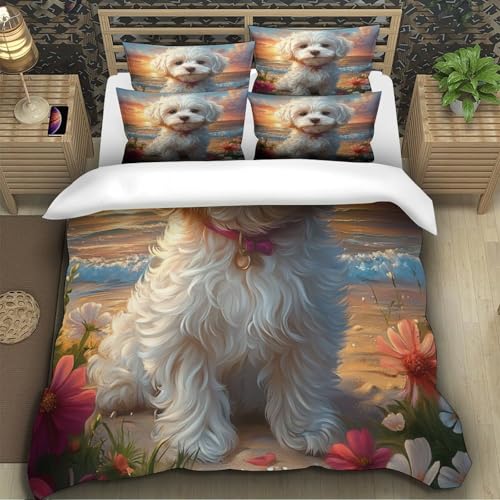 Housse de couette chiot blanc zippée sans repassage pour lit King - 5