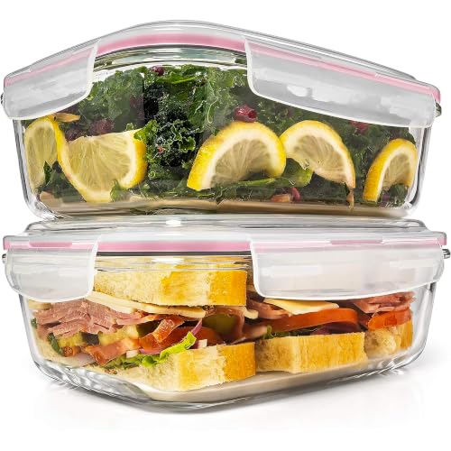 Image of Razab 6.5 Cups / 52 Oz 4 Piece (2 Containers + 2 Lids) Glass Food Storage Containers Set with Airtight Locking Lids - For Storing, Baking & Serving BPA Free, Leakproof - Microwave, Freezer & Oven Safe