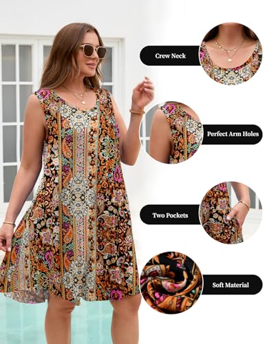 Image of JollieLovin Women Plus Size Curvy Summer Tank Sun Dresses Sleeveless Causal T-Shirt Dress Beach Swing Cover up(L-5X)