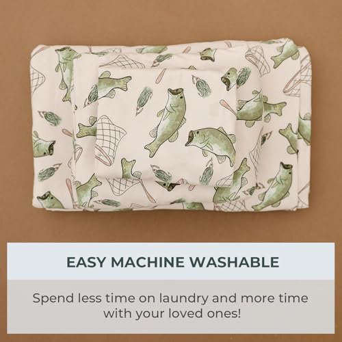 Image of Pobibaby Twin Sheet Set Kids, 3-Piece, Cotton Blend (Gone Fishing) | Kids Bed Sheet Set, 3-Piece, Fitted Sheet, Flat Sheet, Pillowcase, Cotton Blend, Deep Pockets, Soft, Machine Wash, Seasons