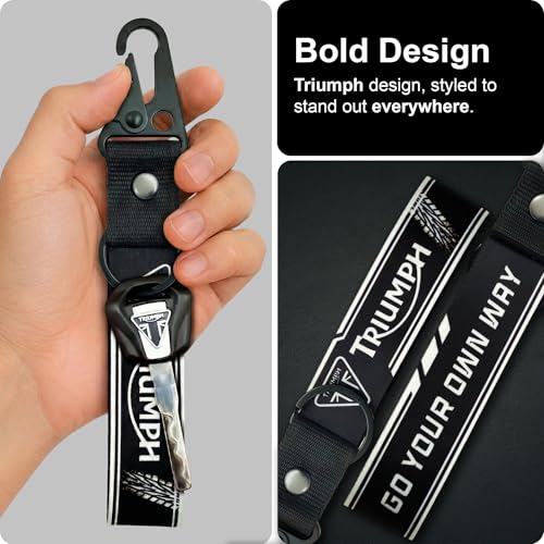 Image of SnapStrap MotoLink Carabiner Keychain Compatible with Triumph Bike Strong Heavy-Duty Metal Clip with Fabric Key Ring Bike Accessory (Gunmetal Black)