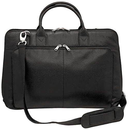 Italia Leather Laptop Briefcase with Removable Strap Black