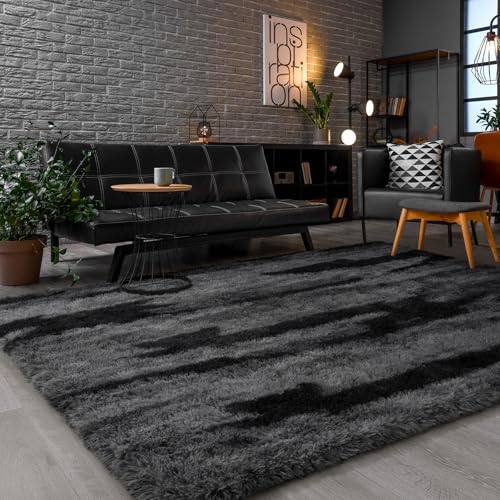 HOMORE 4x6 Area Rug for Bedroom, Black and Grey Fluffy Shaggy Rugs for Living Room, Gradient Abstract Rugs for Kids Boys Girls Room, Plush Rug for Dorm Home Floor Decor