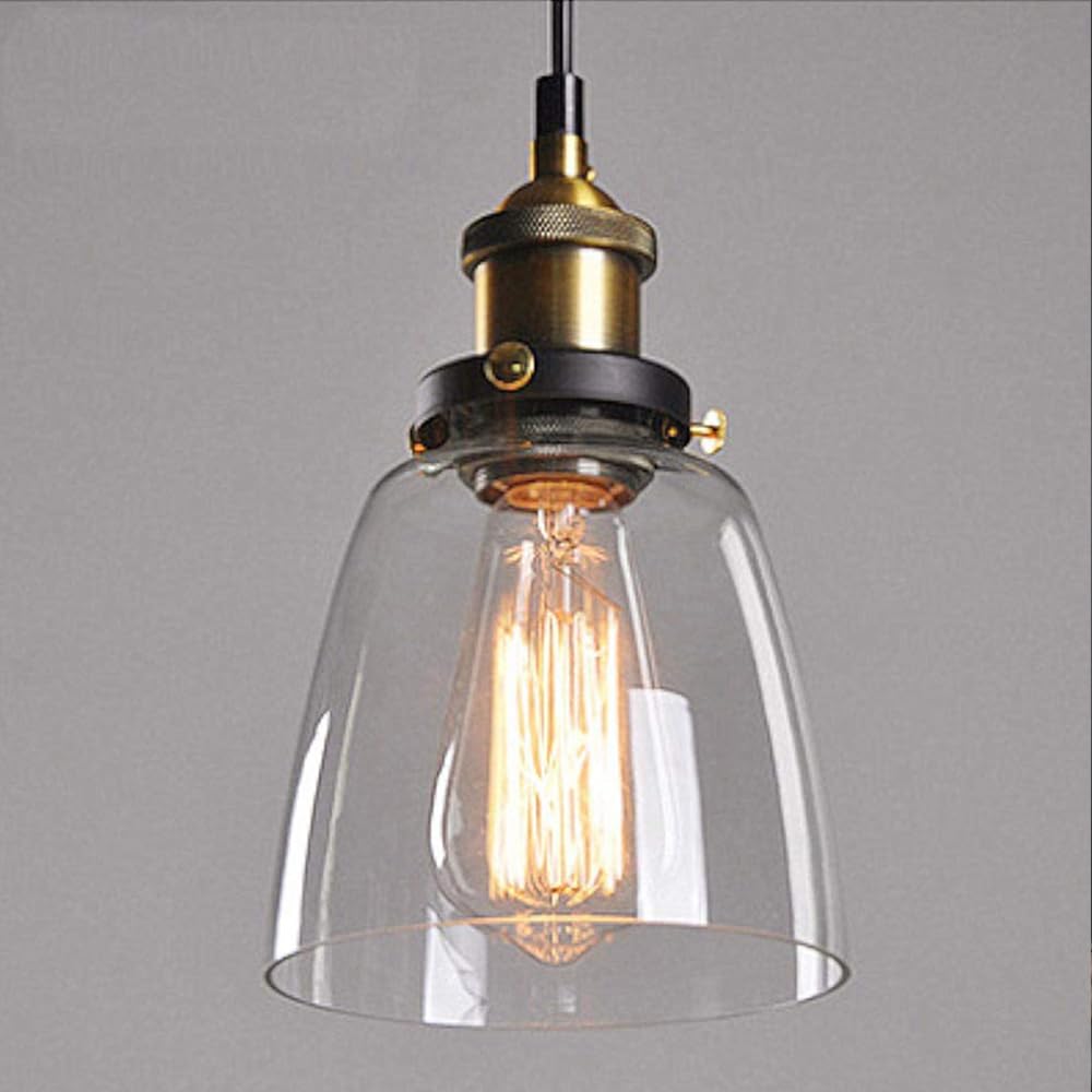 Retro Lampada a sospensione in vetro Lampada da soffitto per cucina con ombrello in vetro Lampadario regolabile Base E27 plafoniera Soffitto paralume per bar ristorante corridoio cucina Soggiorno (D)