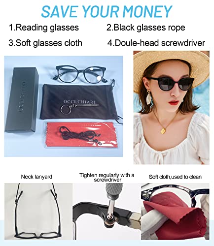 Image of OCCI CHIARI Photochromic Bifocal Reading Glasses Womens Round Blue Light Blocking Readers 1.0 1.5 2.0 2.5 3.0 3.5 4.0 (Black +150)