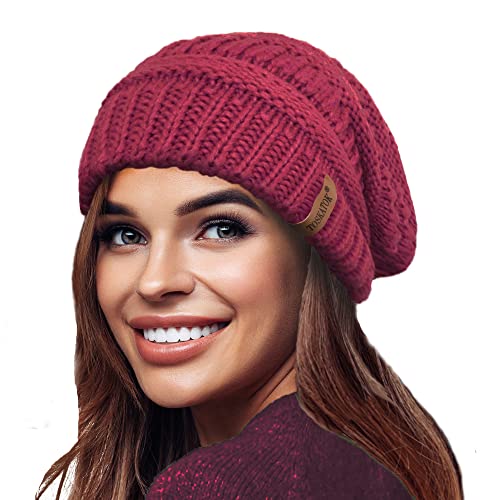 TOSKATOK Bonnet d'hiver en Tricot Souple et Chaud pour Femme avec Bonnet de Ski à Doublure Thermique en Velours Supersoft Cover