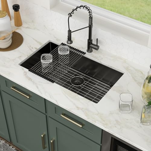 Logmey 32 Black Undermount Kitchen Sink - 32x18 Inch Kitchen Sink Stainless Steel Undermount Sink 16 Gauge Single Bowl Under Counter Kitchen Sink by Logmey - Used condition - Image 2