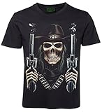 Zwei Pistolen und ein Hut Herren Damen T-Shirt Totenkopf Skull Revolver Rock Eagle Shirt Größe XXXL