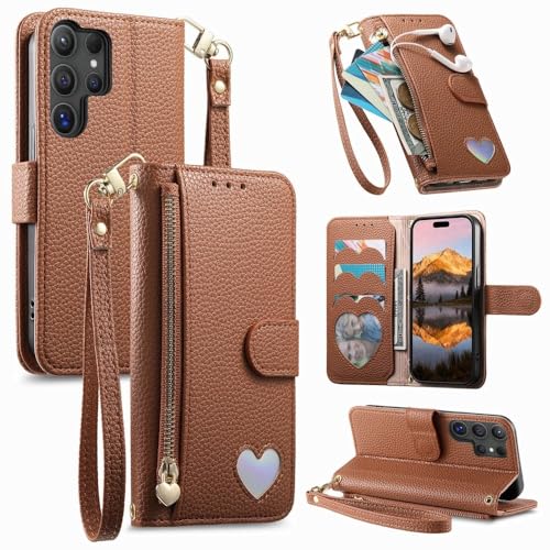 Sacoche bandoulière Samsung S23 Ultra étui portefeuille cuir marron