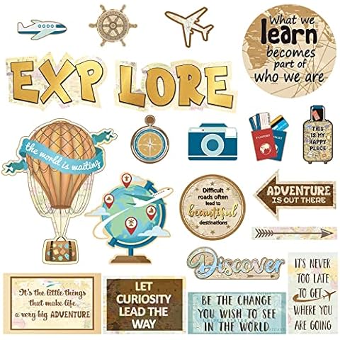 Supervitae 27 Pieces Travel Cutouts Travel The Map Bulletin Board Set Travel Classroom Decor Motivational Sign Travel Theme Party Decoration for Kids School Social Studies Classroom Office Cover