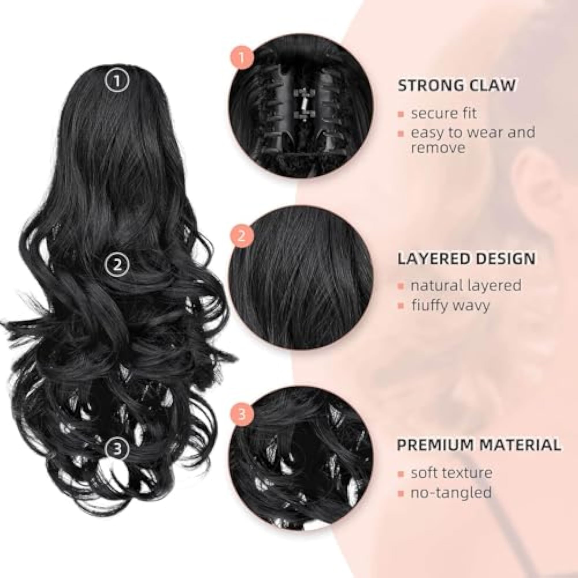 Wavy Ponytail Claw Hair Extension, 14" Curly Synthetic