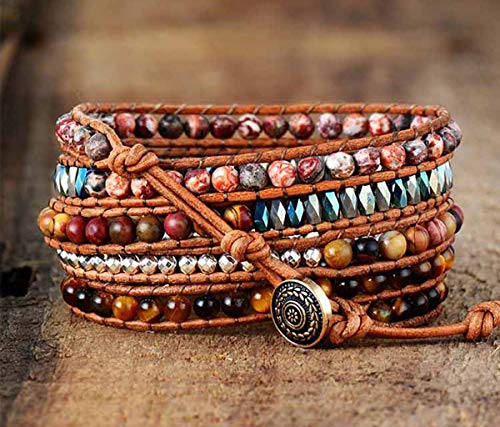 Image of Boho Wrap Bracelet for Women, Handmade Natural Imperial Jasper Multi-Layer Stone Beaded Bracelet, Bohemian Healing Crystal Stone Jewelry Gifts