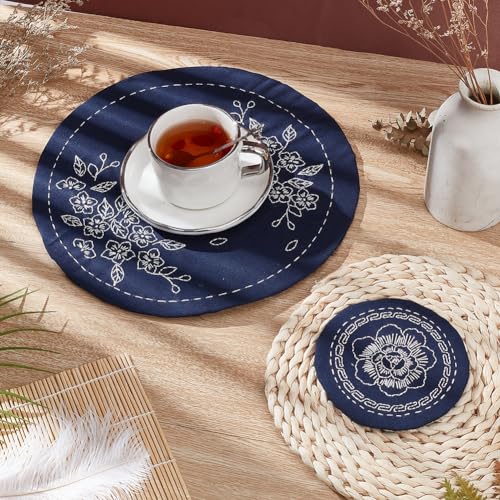 Image of WEBEEDY Sashiko Kit - DIY Tea Mat & Coaster Set With Thread & Needles for Beginners