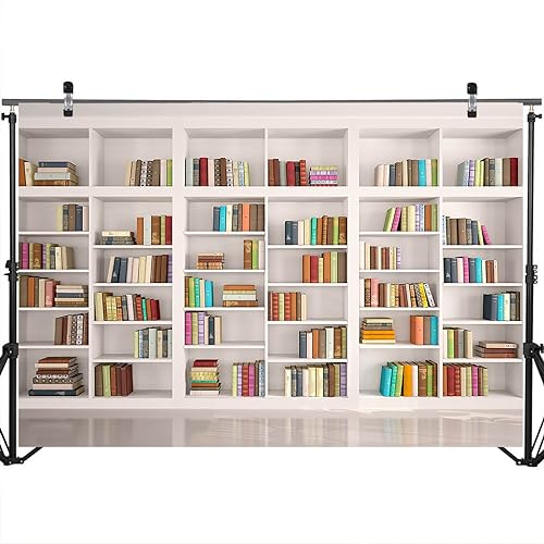Avezano White Bookshelf Backdrop Office Bookcase Backdrop Video Conference Zoom Photography Background Home Office Decoration Photo Studio Booth Props (5x3ft)
