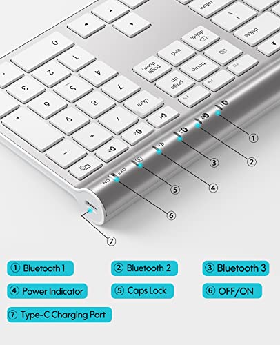 Chesona Wireless Bluetooth Keyboard For Mac, Bluetooth/Wired Dual-Mode Keyboard For Macbook Air/Pro, Imac, Ultra-Slim Rechargeable, Silent Full-Size Keyboard For Macos Ipados, Iphone Os, Silver White #TOP3